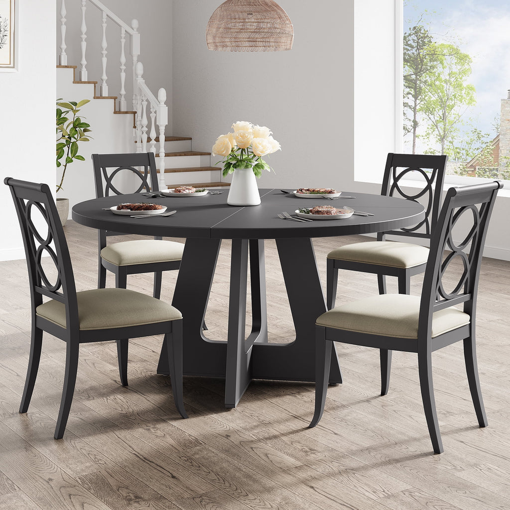 Ensemble de grande table à manger ronde de 47 po pour 4 à 6 personnes, table à manger en bois de style milieu du siècle avec plateau large et piètement en X, table de salle à manger pour la maison, la salle à manger ou le salon (chaises non incluses)