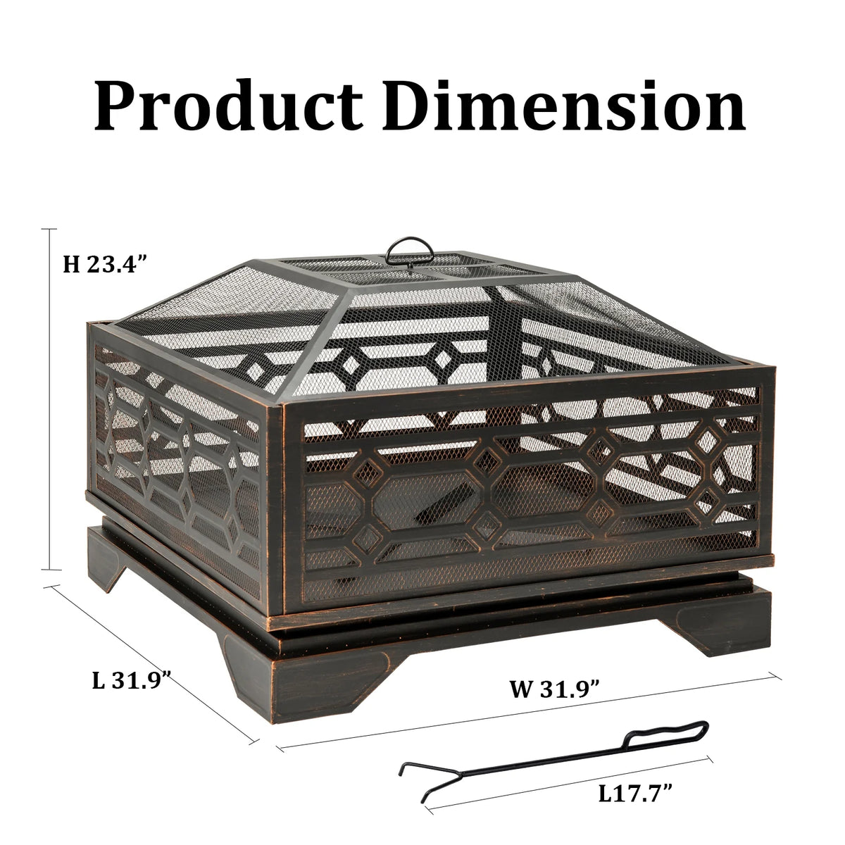 MistMo 26 Brasero carré en bois pour terrasse et jardin extérieur