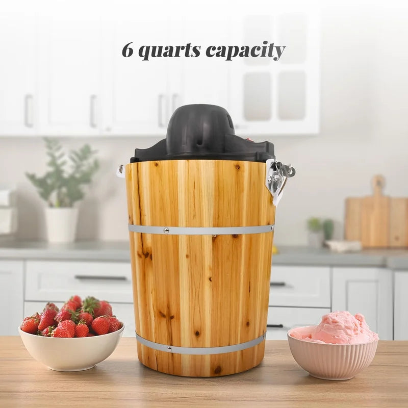 Elite Cuisine EIM569  Sorbetière électrique/manuelle Old Fashioned en pin de 6 pintes