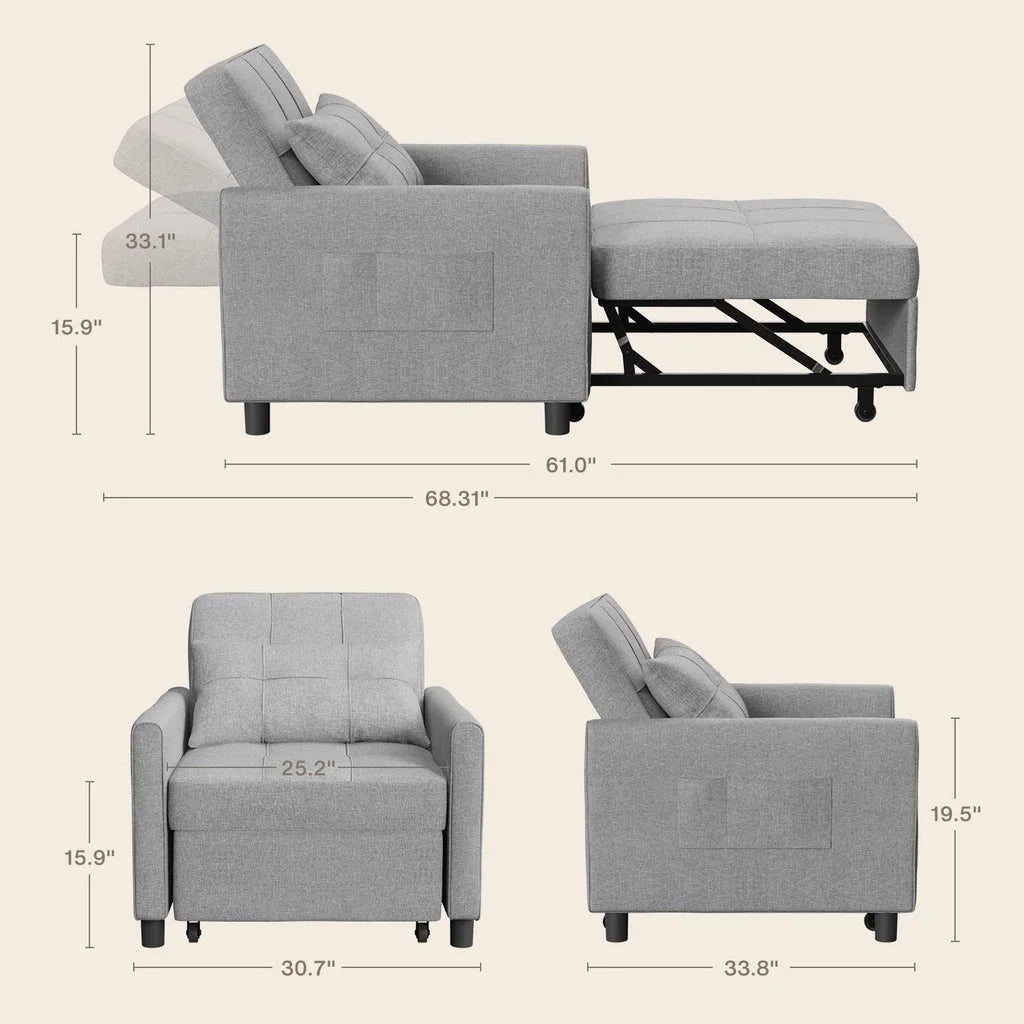 Fauteuil convertible avec couchage, canapé-lit convertible 3-en-1 Aiho avec fauteuil inclinable et couchage gigogne - Gris foncé