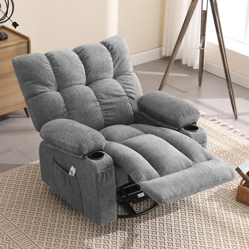 Fauteuil inclinable manuel JONPONY avec fonction de massage et de chauffage, mécanisme d’inclinaison robuste, fauteuil à bascule individuel pour personnes âgées avec porte-gobelets, pour chambre et salle de cinéma maison, gris