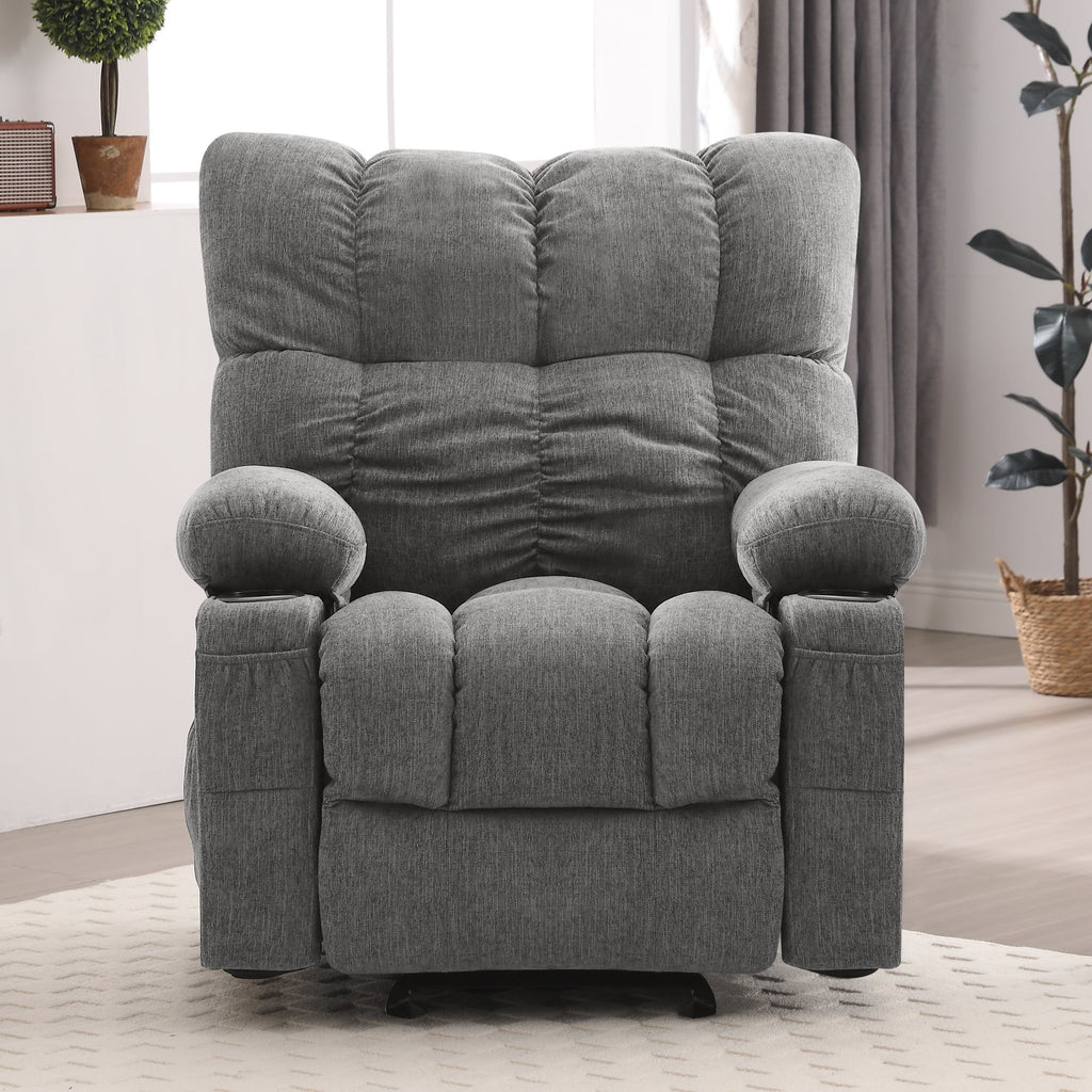 Fauteuil inclinable manuel JONPONY avec fonction de massage et de chauffage, mécanisme d’inclinaison robuste, fauteuil à bascule individuel pour personnes âgées avec porte-gobelets, pour chambre et salle de cinéma maison, gris