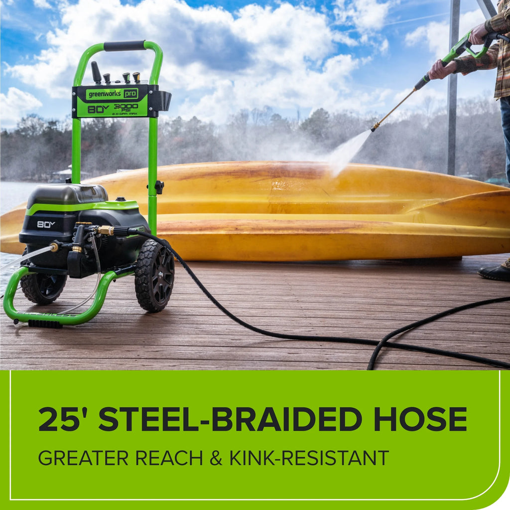 Nettoyeur haute pression Greenworks 80 V 3 000 PSI avec (2) batteries de 4 Ah, chargeur rapide DP