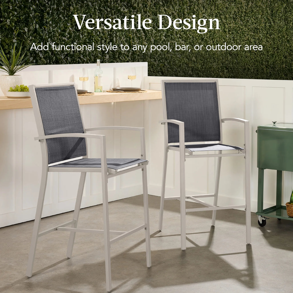 Best Choice Products Lot de 2 tabourets de bar d'extérieur, Chaises de patio hauteur bar avec maille toutes saisons - Noir/Noir