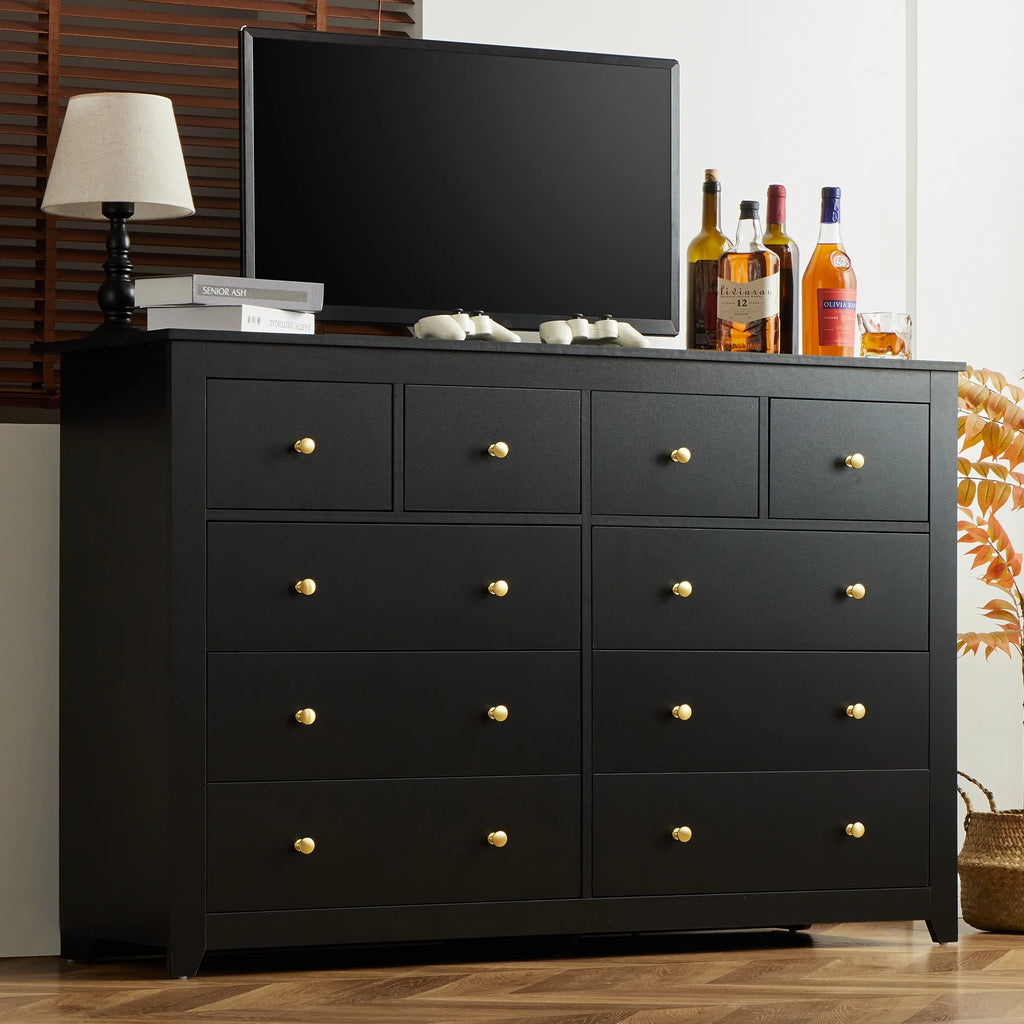 EnHomee Commode blanche pour chambre avec 10 tiroirs, commode moderne en bois, large chiffonnier pour adultes