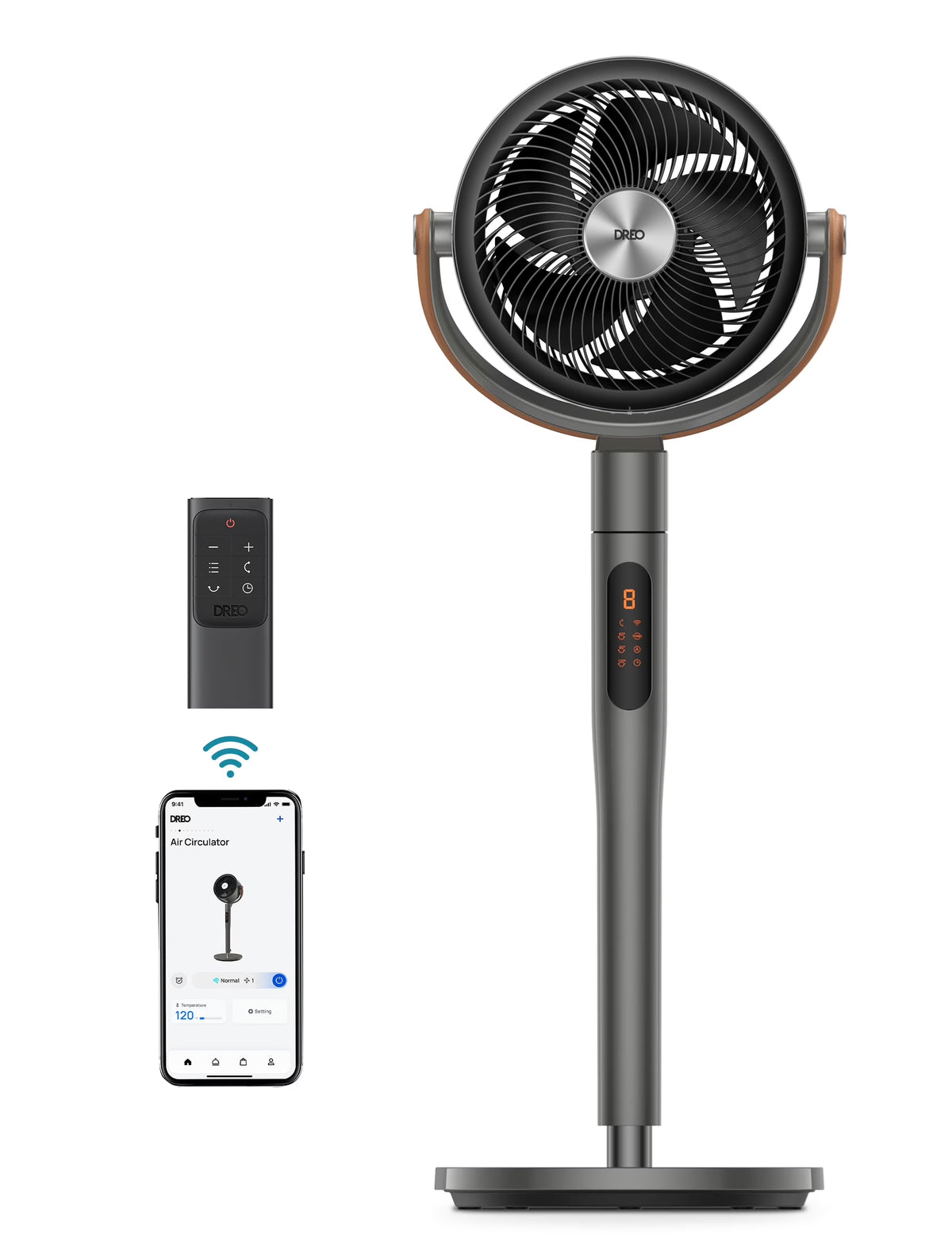 Ventilateur sur pied Dreo avec télécommande, ventilateur silencieux de 43 po pour la maison et la chambre, ventilateur intelligent oscillant 120+105 avec Wi-Fi/commande vocale, compatible avec Alexa/Google, 6 modes, 8 vitesses, minuterie 12 h