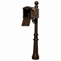 Système de poteau pour boîte aux lettres avec insert verrouillable Lewiston LMC-LKIT-804-BZ, base cannelée, fleuron sphérique et 3 plaques moulées - Bronze