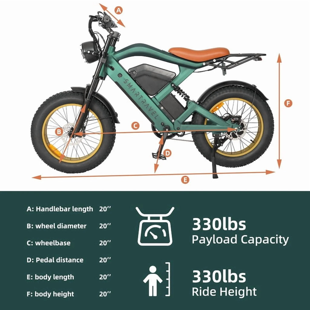 Moto tout-terrain électrique SMARTRAVEL ST202 pour adultes avec moteur de 3 000 W (crête), batterie double 52 V 50 Ah, autonomie de plus de 148 km, pneus de moto de 20 pouces, certification UL2849, suspension intégrale