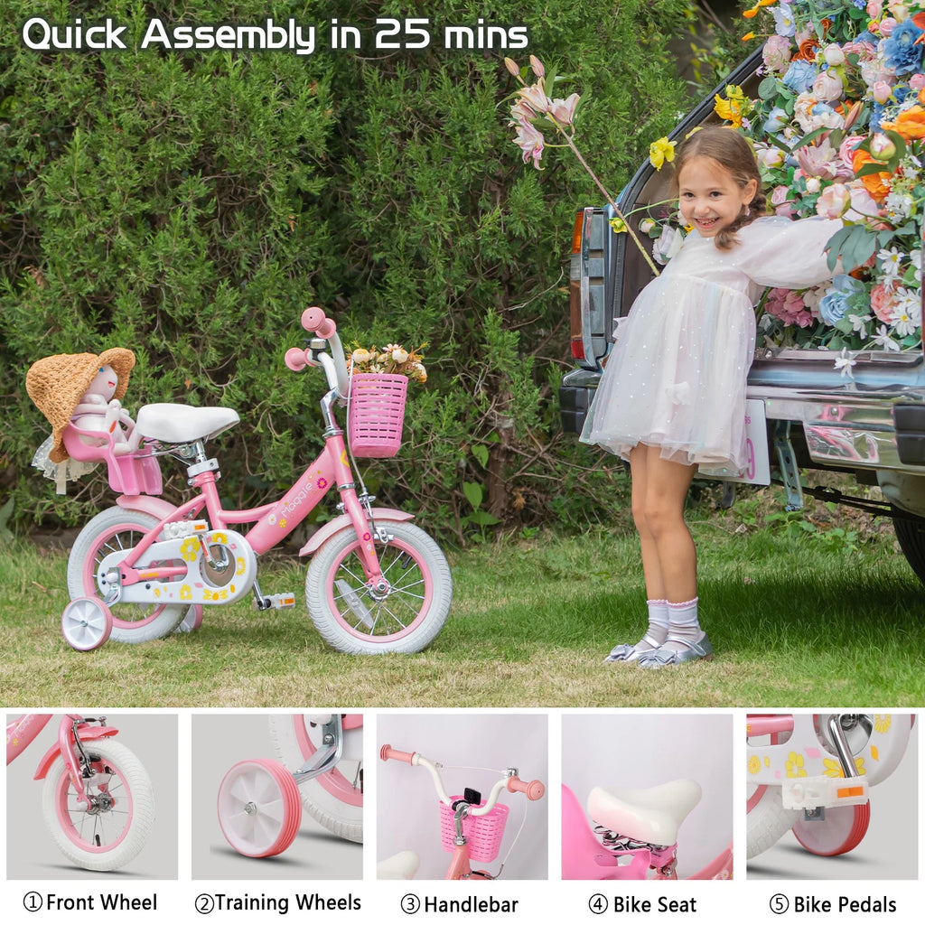 Vélo pour filles Glerc Maggie de 12 pouces pour enfants de 2 à 4 ans, Pêche