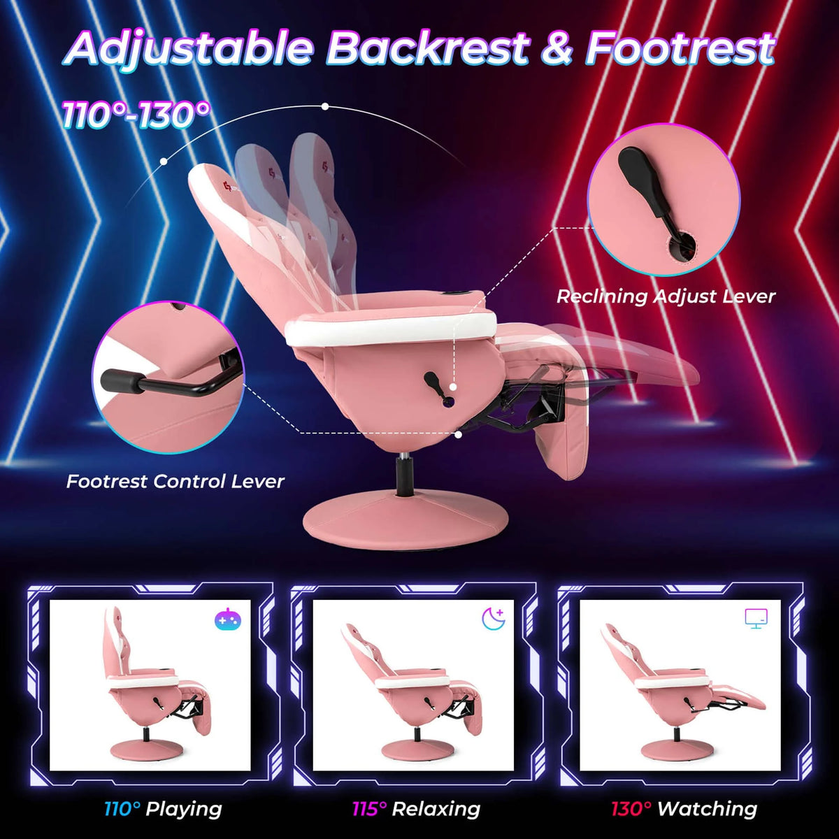 Fauteuil gaming inclinable Goplus avec massage, réglable en hauteur, pivotant, style racing, avec porte-gobelet, rouge