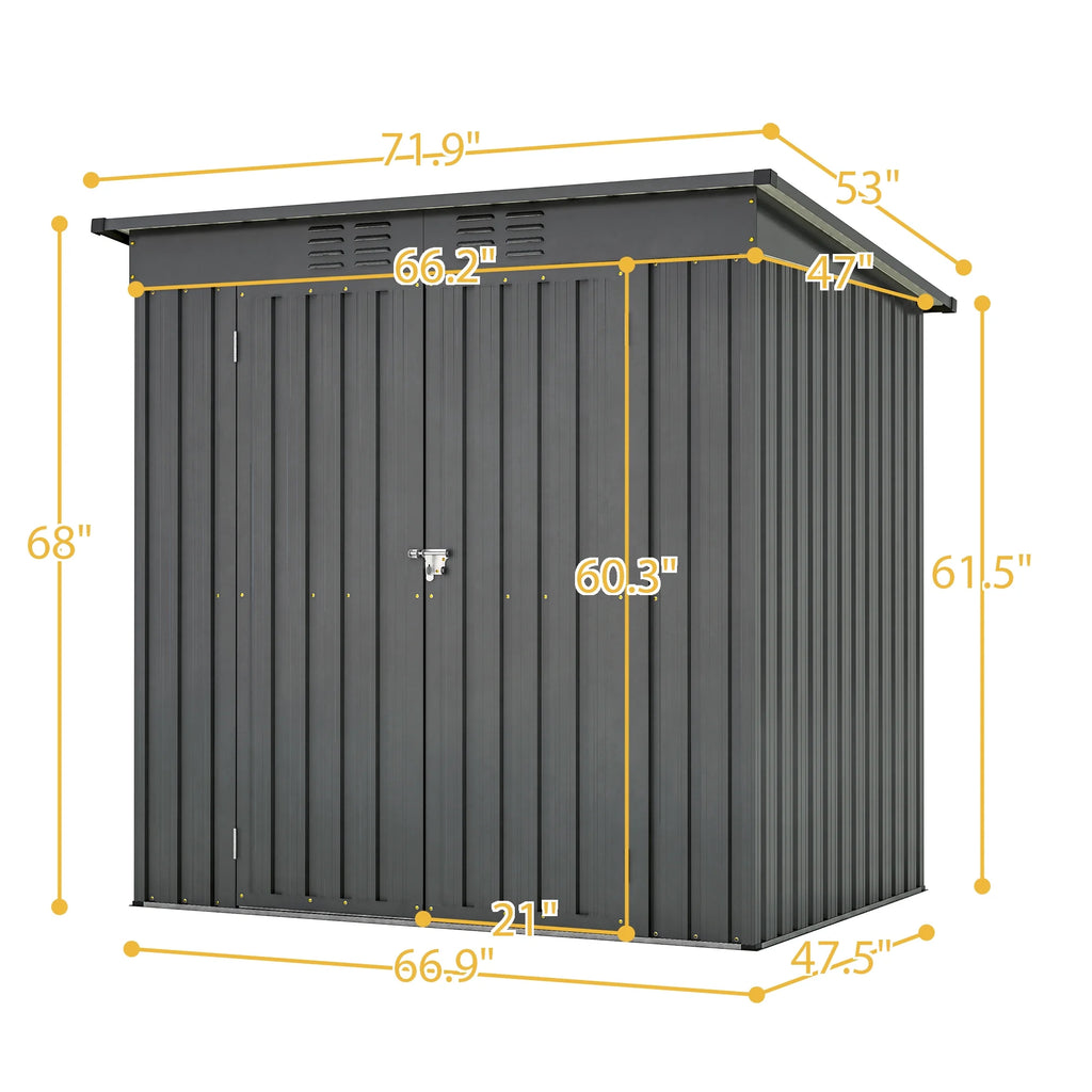Abri de rangement extérieur de 6 x 4 pi avec cadre de plancher, abri de rangement extérieur avec porte verrouillable, abri pour outils de jardin toutes saisons avec grille d’aération pour maison, cour arrière, terrasse et pelouse, noir