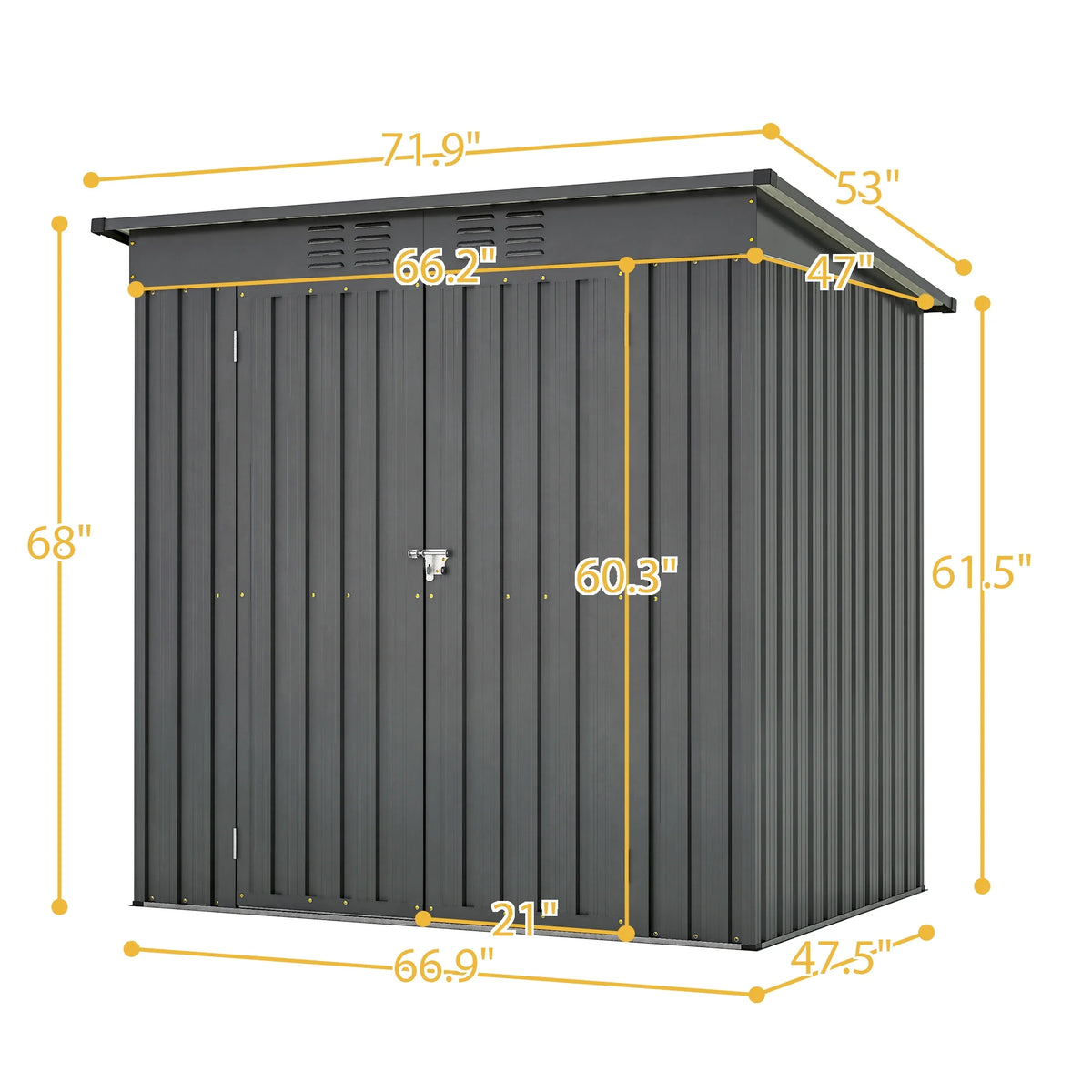Abri de rangement extérieur de 6 x 4 pi avec cadre de plancher, abri de rangement extérieur avec porte verrouillable, abri pour outils de jardin toutes saisons avec grille d’aération pour maison, cour arrière, terrasse et pelouse, noir