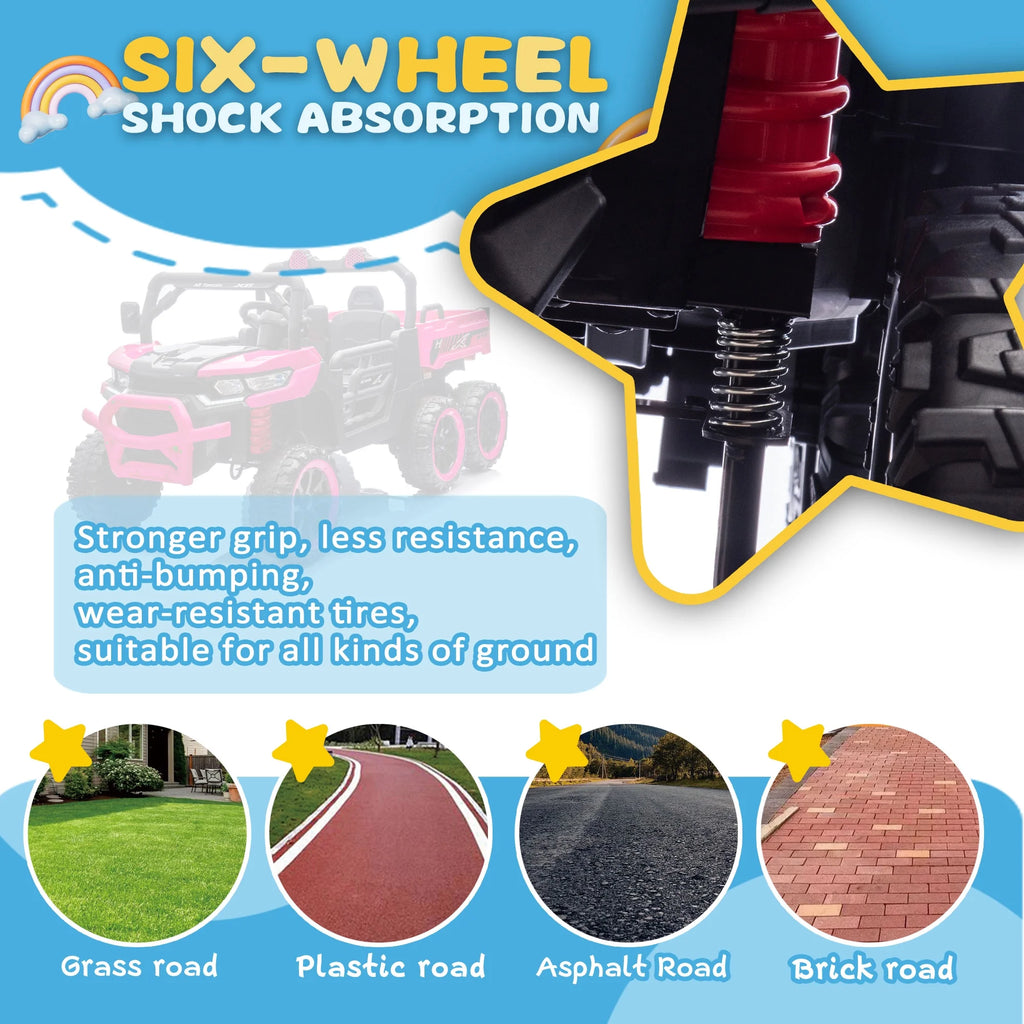 Xuanlur Voiture électrique pour enfants 24V 2 places, UTV avec moteur 2x200W, Jouet électrique 24 volts avec benne/pelle, Voiture électrique pour enfants avec pneus résistants, lumière LED, musique, télécommande, noire