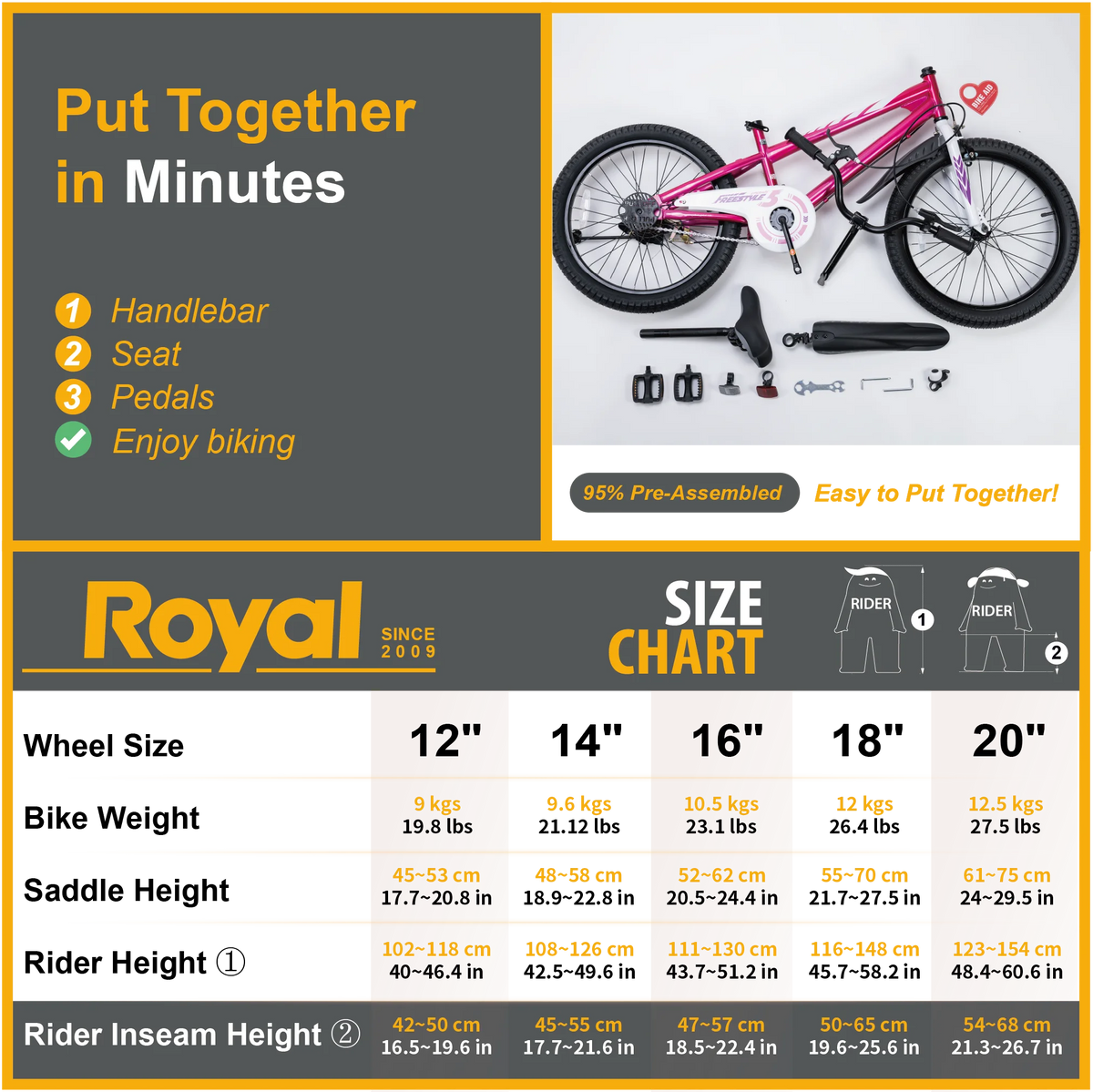 Vélo Royalbaby Freestyle 20 pour garçons et filles de 9 à 12 ans, Bleu