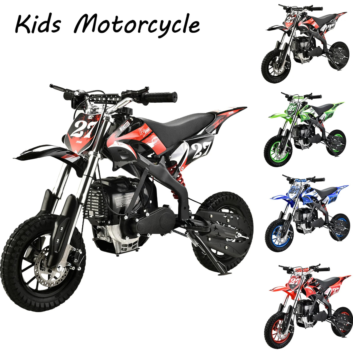 Mini moto tout-terrain à essence 4 temps 40 cc Pocket Pit Bike avec freins pour enfants et adolescents, noire
