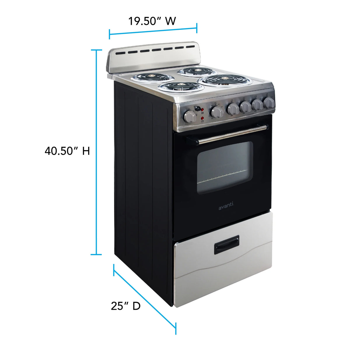 Cuisinière électrique Avanti 20 avec porte vitrée à cadre, en acier inoxydable (ERU200P3S)