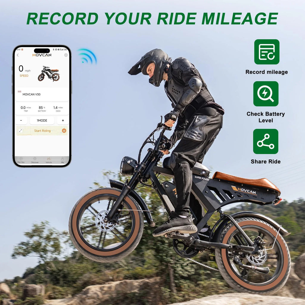 Vélo électrique Movcan V30Max à double batterie pour adulte, 1500W, pneu large de 20 pouces, batterie amovible 48V 31,2 Ah, 32 mph, 7 vitesses, freins hydrauliques, VTT tout-terrain, UL2849