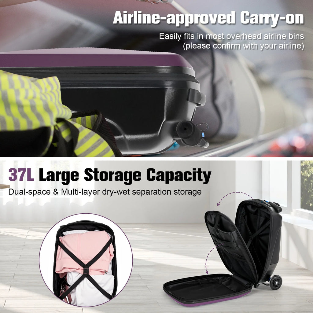 Valise à roulettes Advwin pour enfants et adultes, valise rigide sur laquelle les enfants de 4 à 15 ans peuvent rouler, bagage cabine multifonction léger et pliable avec roulettes, pour enfants et adolescents, rose