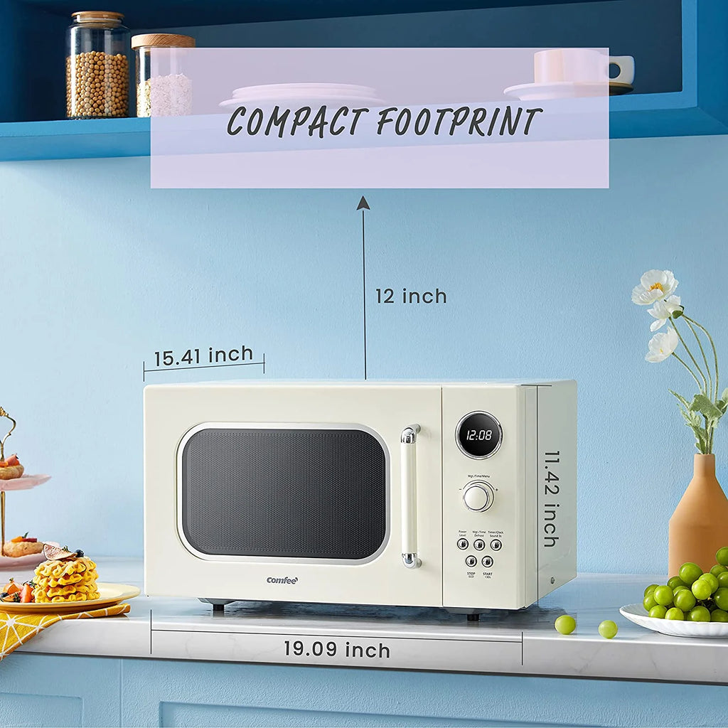 Comfee' Micro-ondes rétro avec affichage numérique LED, 0,9 pi³, 900 W, Abricot, CM-M092AAT