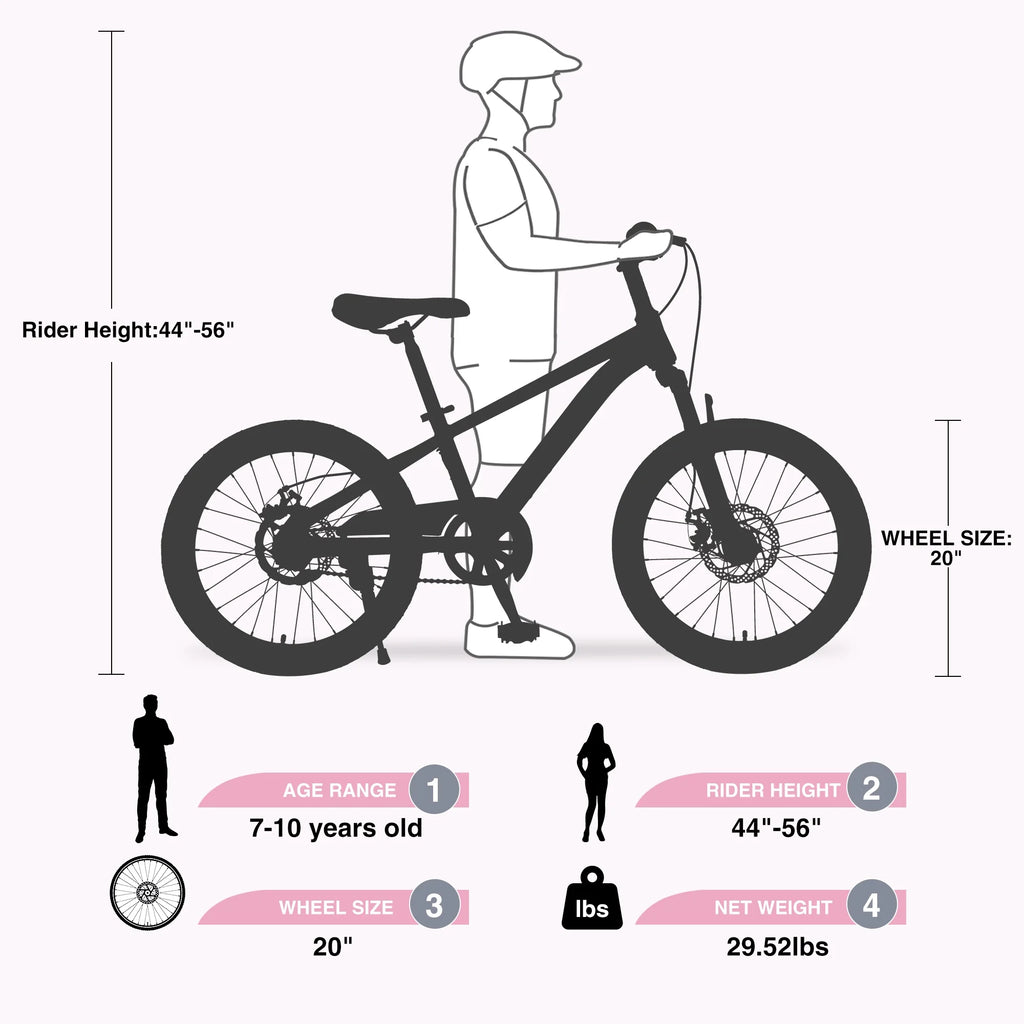 Vélo VTT pour enfant Zukka 20 pouces, cadre en acier, modèle hardtail, pour enfant de 7 à 10 ans, rose