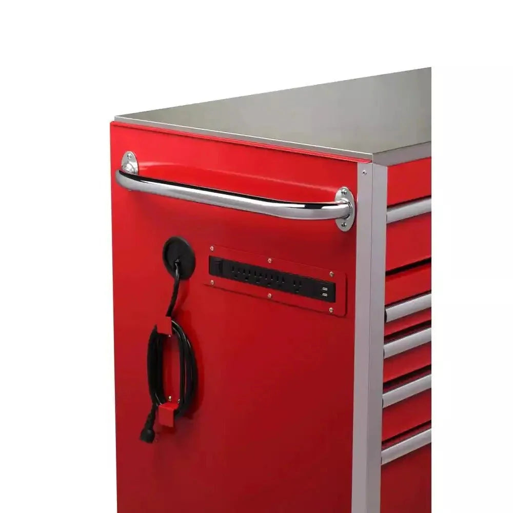 Caisson à outils robuste de 72 po l x 24 po P x 15 tiroirs, avec plateau en acier inoxydable, double verrouillage et établi mobile