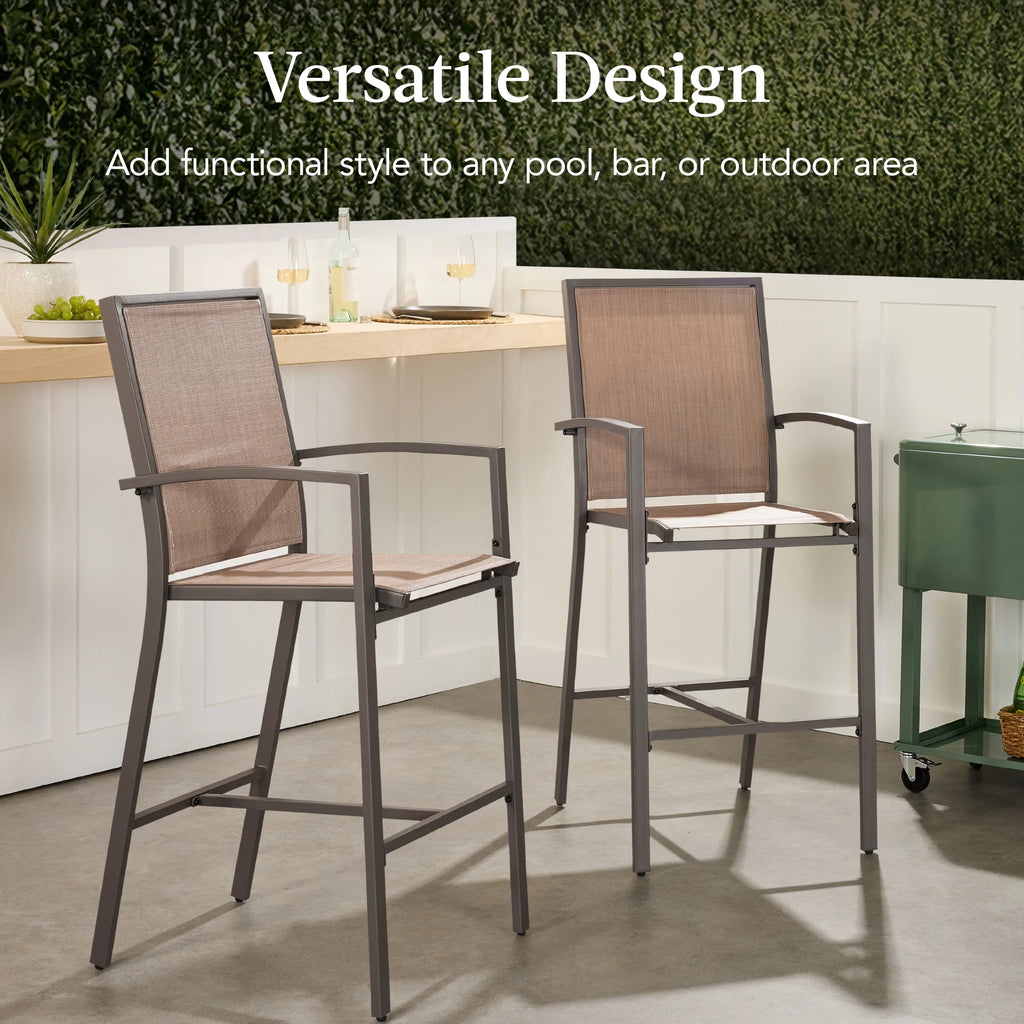 Best Choice Products Lot de 2 tabourets de bar d'extérieur, Chaises de patio hauteur bar avec maille toutes saisons - Noir/Noir