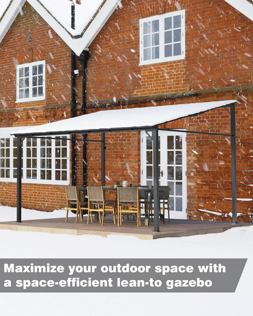 Pinypikaka Gazebo d'extérieur à toit rigide 12'x20', Pergola adossée avec toit pour pelouse, terrasse, deck, jardin, fête