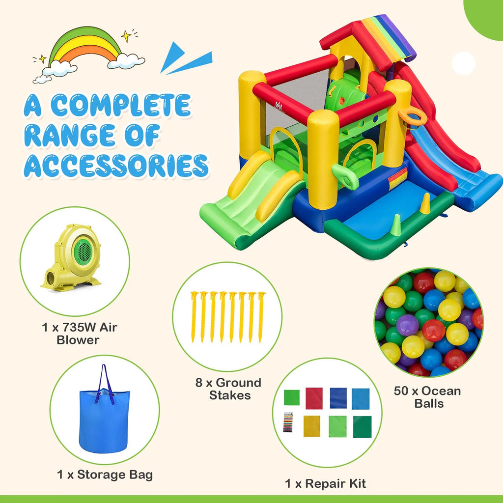 Château gonflable arc-en-ciel Costway pour enfants avec 50 balles et souffleur 735W