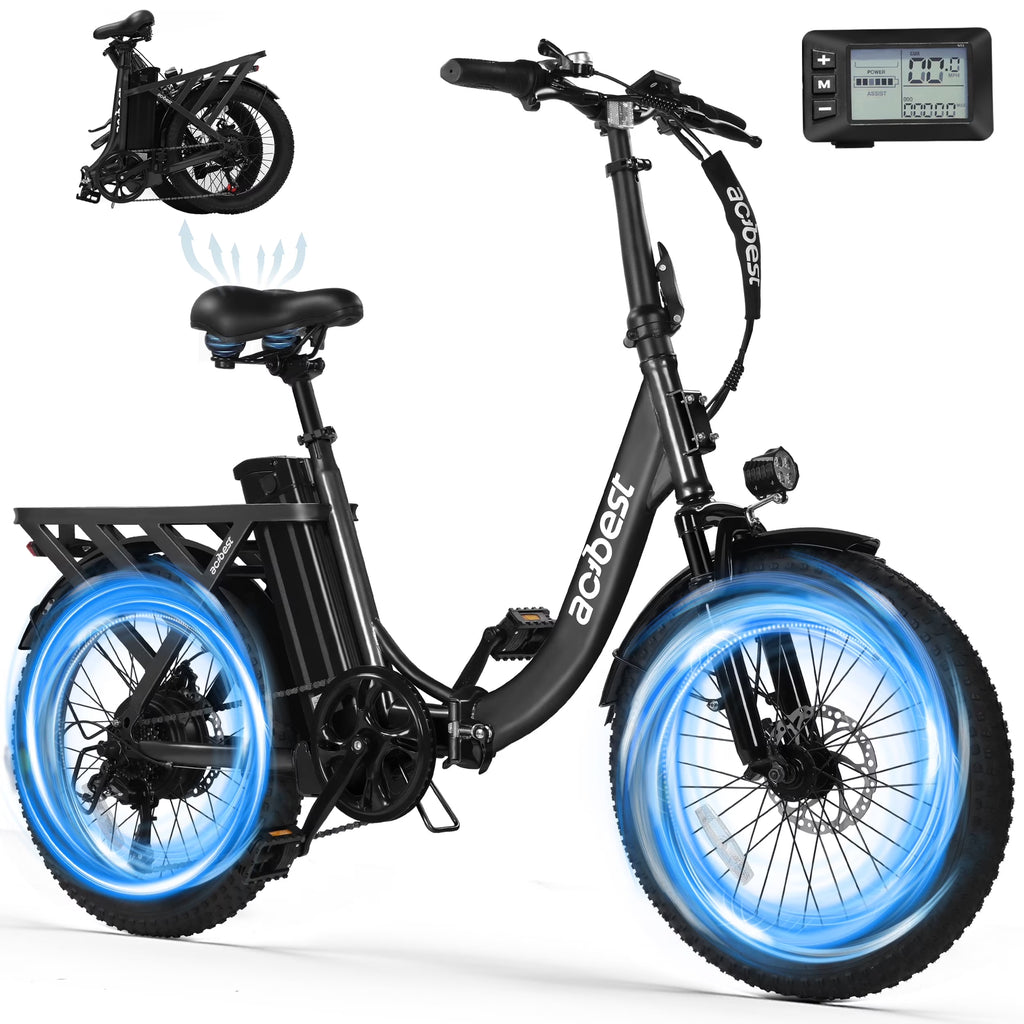 Vélo électrique Actbest pour adultes, Mars 20'' Pneu large Vélo pliant électrique avec moteur de pointe 1200W, 7 vitesses 28MPH, Batterie amovible 48V 499Wh, Potence de vélo réglable, Vélo électrique pliable UL2849 (Noir)