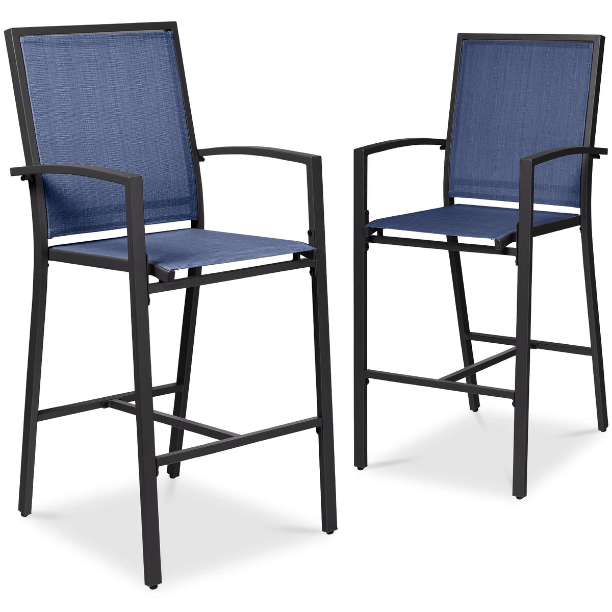 Best Choice Products Lot de 2 tabourets de bar d'extérieur, Chaises de patio hauteur bar avec maille toutes saisons - Noir/Noir