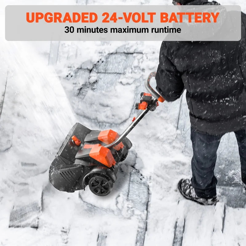 Pelle à neige sans fil VOLTASK 48 V de 16 pouces avec roues, souffleuse à neige électrique avec feux LED, 2 batteries et chargeur rapide double inclus pour allée