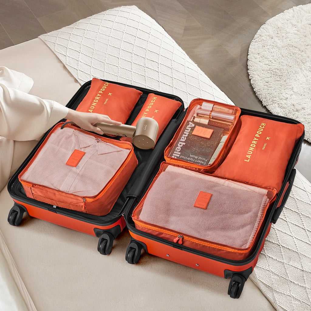 Ensemble de 9 pièces comprenant 3 valises rigides de 20, 24 et 28 pouces, 6 sacs de rangement et valises de voyage à roulettes, rose