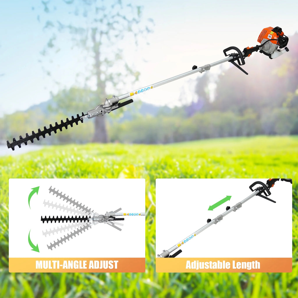 Coupe-bordures à essence 52 cm³, Sesslife 4-en-1 avec tronçonneuse télescopique, taille-haie, coupe-herbe, débroussailleuse, tondeuse à gazon 2 temps avec vilebrequin complet pour jardin, orange