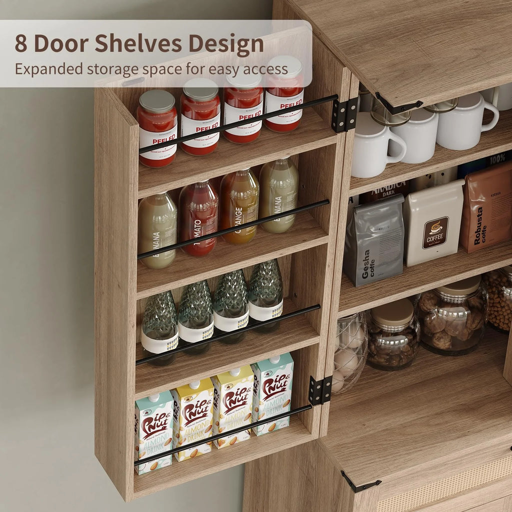 FUSOU Armoire de rangement de cuisine 72'', Armoire haute avec 8 étagères de porte, 2 placards et 1 tiroir, Meuble autoportant pour cuisine, salle à manger, salle de bain, buanderie