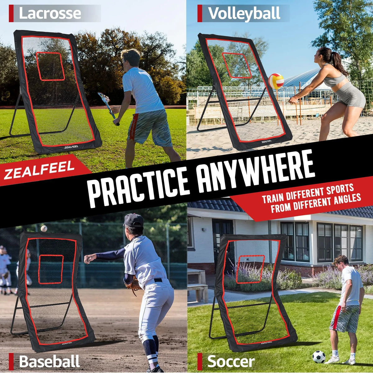 Rebondeur de lacrosse, 4x7 pi/4x6 pi, pour la cour arrière, avec 5 angles de rebond, une bande cible et un filet de retour, idéal pour l’entraînement au lacrosse, au baseball, au volley-ball et au soccer