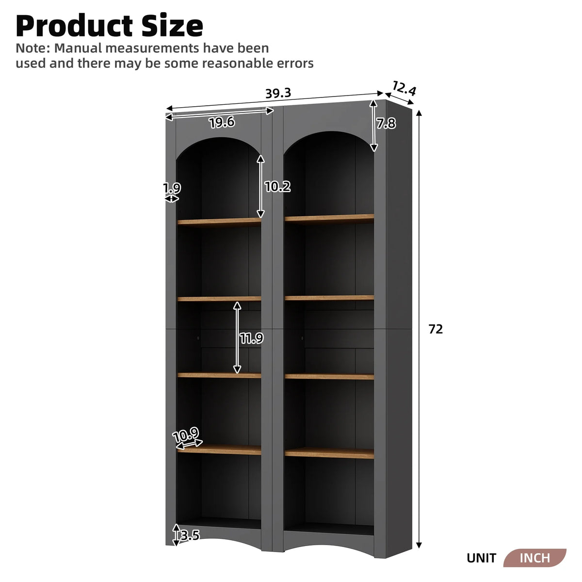 72h Garde-manger en paire, 2, Étagères réglables, , Finition noire 2 Bibliothèques , Armoire de style vintage