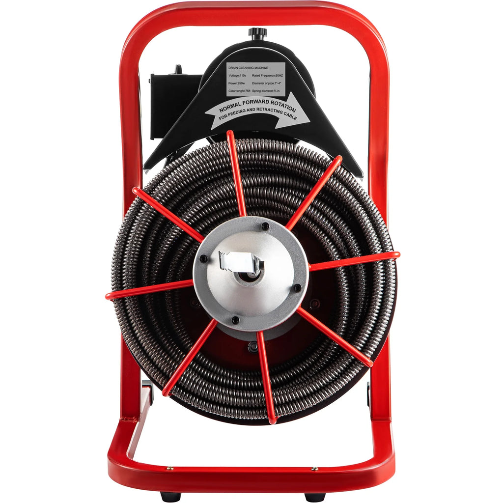 Machine de débouchage VEVORbrand 75 pi x 3/8 po, électrique 250 W, pour 1 à 4 tuyaux, avec foret, coupe-racines et gant