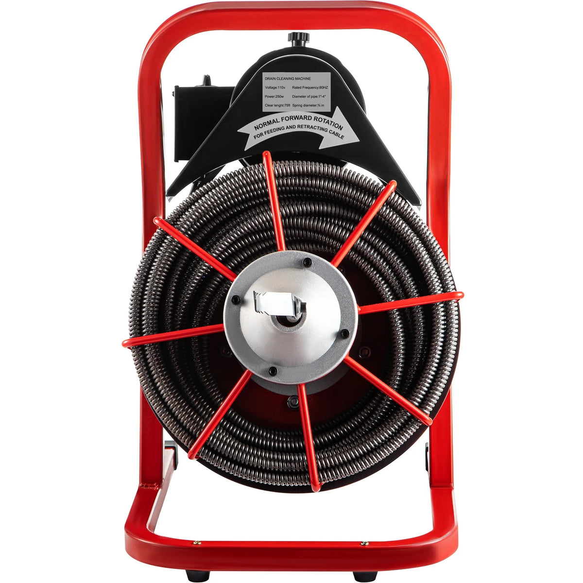 Machine de débouchage VEVORbrand 75 pi x 3/8 po, électrique 250 W, pour 1 à 4 tuyaux, avec foret, coupe-racines et gant