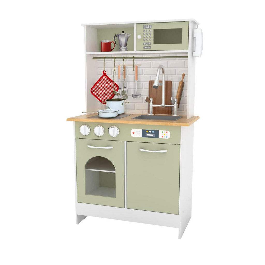 Teamson Kids Little Chef Ensemble de cuisine moderne Boston. Ensemble d'accessoires de 9 pièces. Four. Micro-ondes. Brûleur. Évier. Blanc/Vert