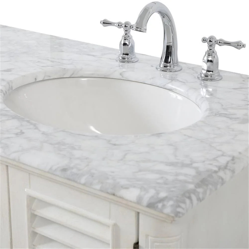 Meuble-lavabo double élégant de 60 pouces pour salle de bain, blanc antique