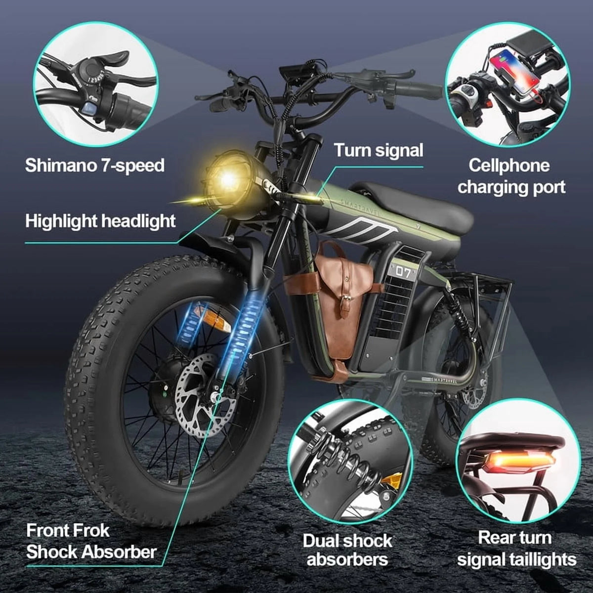 Moto tout-terrain électrique SMARTRAVEL ST202 pour adultes avec moteur de 3 000 W (crête), batterie double 52 V 50 Ah, autonomie de plus de 148 km, pneus de moto de 20 pouces, certification UL2849, suspension intégrale