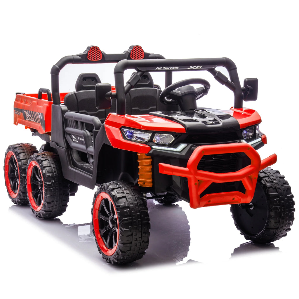 Xuanlur Voiture électrique pour enfants 24V 2 places, UTV avec moteur 2x200W, Jouet électrique 24 volts avec benne/pelle, Voiture électrique pour enfants avec pneus résistants, lumière LED, musique, télécommande, noire