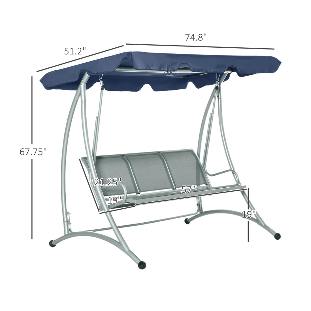 Balancelle de jardin Outsunny pour 3 personnes, balancelle de terrasse avec support et auvent réglable, banc-balancelle d'extérieur robuste pour adultes, noir