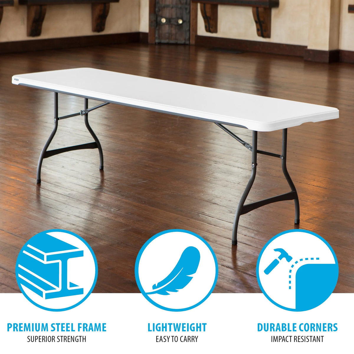 Lifetime (4) tables rectangulaires empilables de 8 pieds et (32) chaises, ensemble intérieur/extérieur de qualité commerciale, granit blanc (80410)