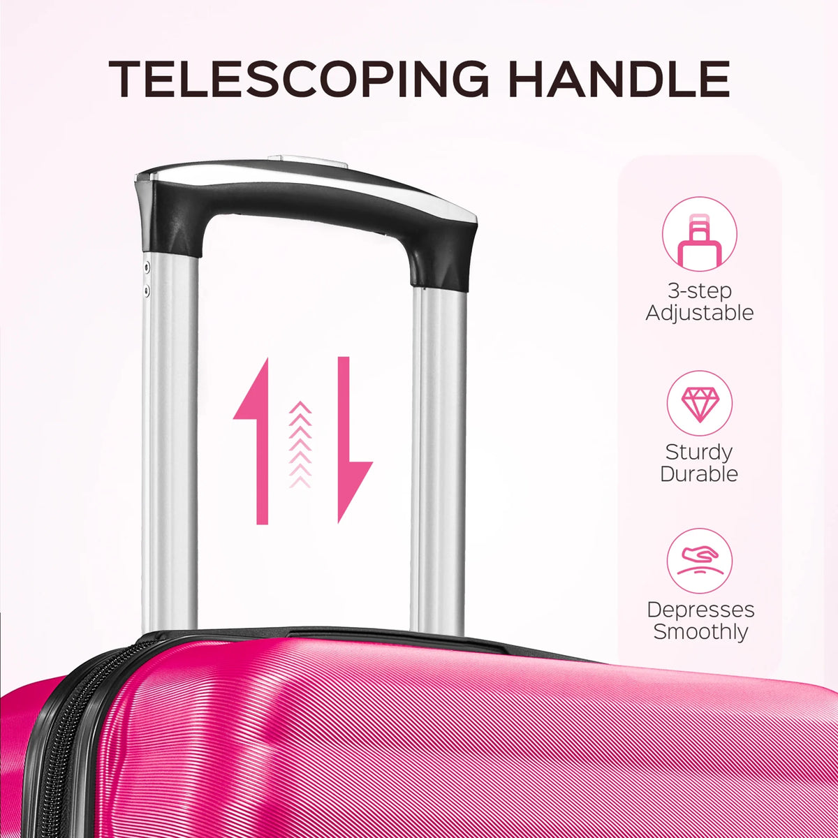 Ensemble de 9 pièces comprenant 3 valises rigides de 20, 24 et 28 pouces, 6 sacs de rangement et valises de voyage à roulettes, rose