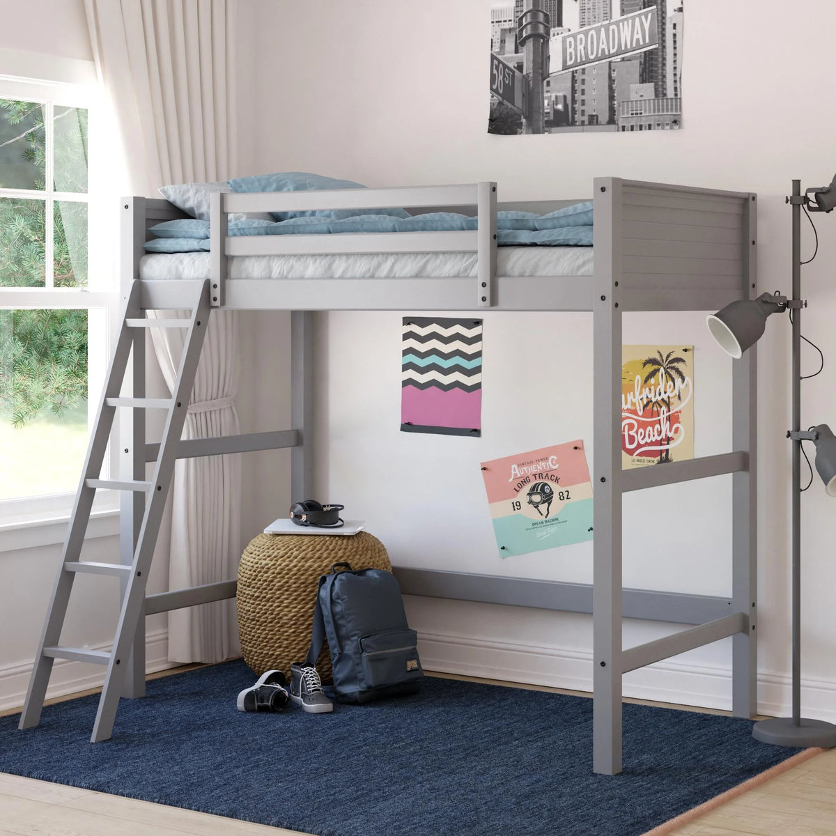 Lit mezzanine simple Your Zone Kiarah avec échelle, blanc