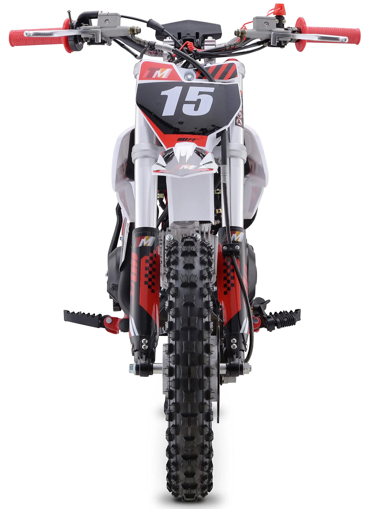 Moto tout-terrain Trailmaster TM15 110 cc semi-automatique à 4 vitesses, hauteur de selle de 24,21 pouces, freins à disque, cadre à double triangulation (rouge)