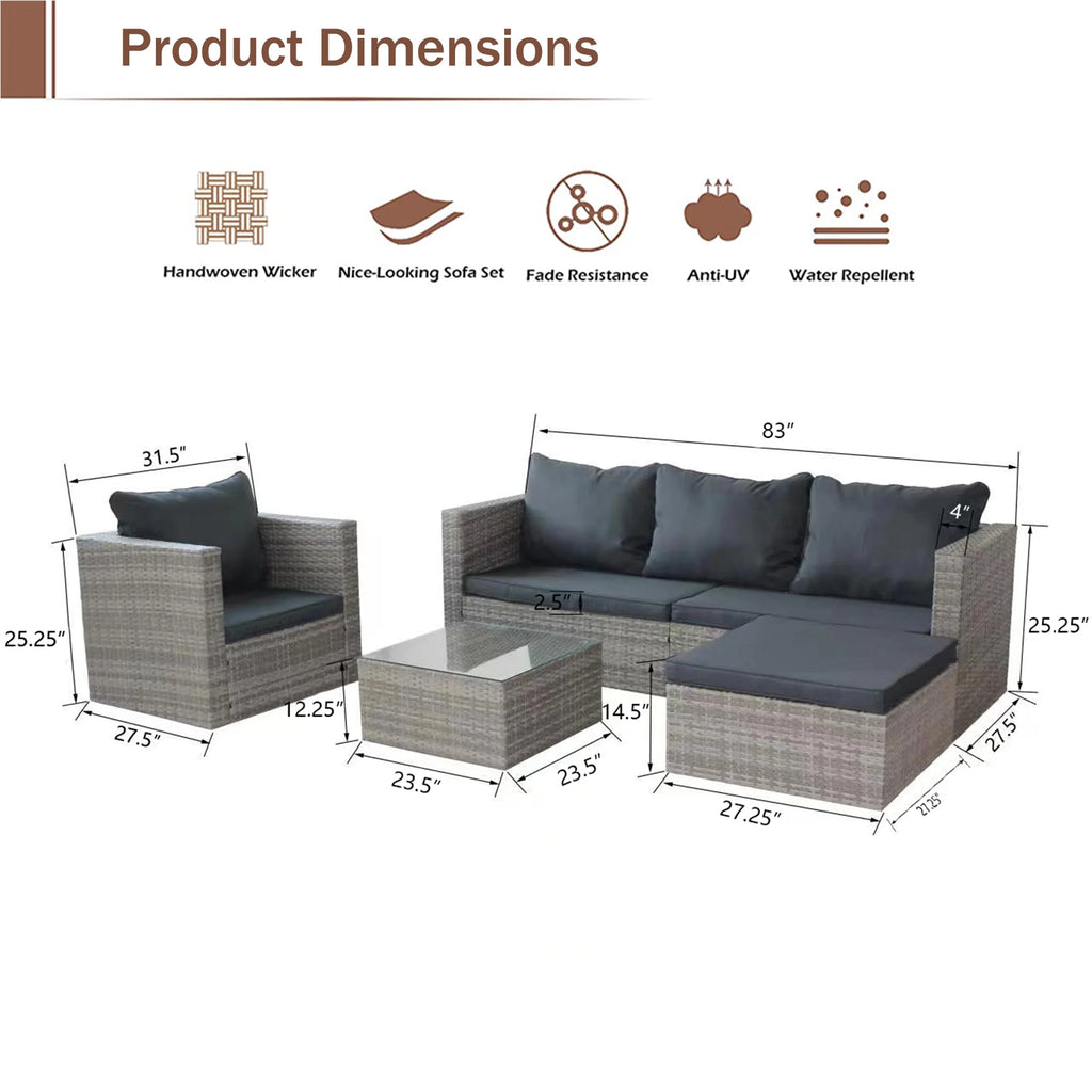 Ensemble de canapés de jardin en rotin, 4 pièces, salon d’angle d’extérieur en résine tressée PE résistante aux intempéries, ensemble de conversation avec coussins et table en verre pour terrasse, jardin, bord de piscine ou deck