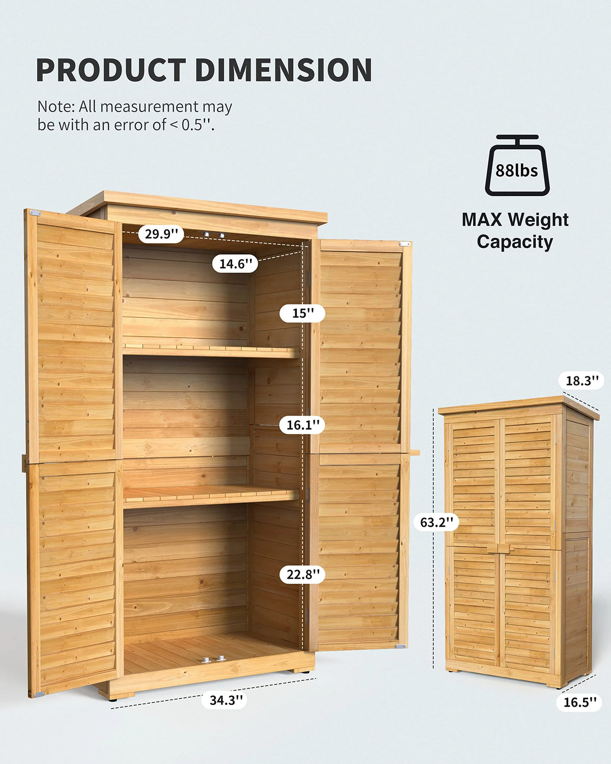 Abri de rangement extérieur large Aiho 55 avec portes doubles verrouillables - Abri de jardin résistant aux intempéries pour terrasse, jardin et pelouse, gris