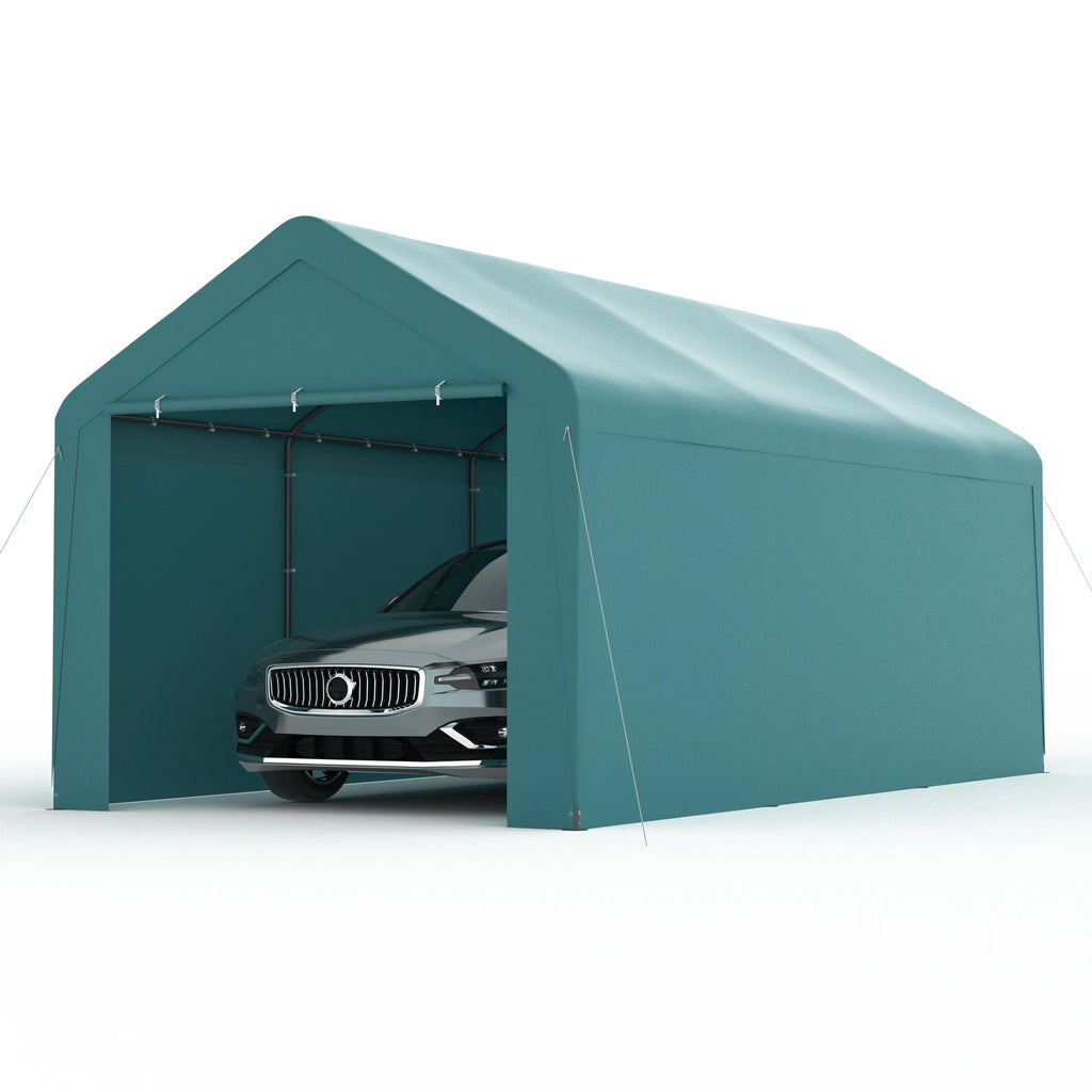 GOJOOASIS Carport, 10 x 20 Abri de voiture robuste avec paroi amovible, Garage portable en PE résistant à l'eau avec bâche toutes saisons Beige